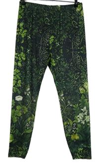 Dámské černo-zelené květované legíny 