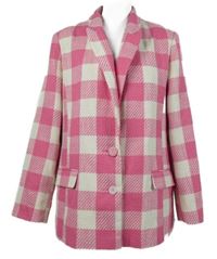 Dámský růžovo-bílý kostkovaný pletený blejzr Primark 