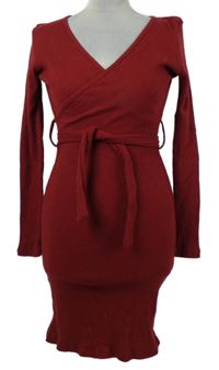 Dámské tmavočervené manšestrové šaty s páskem Tille 