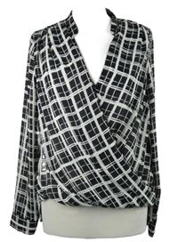 Dámská černo-bílá kostkovaná šifonová překřížená halenka H&M