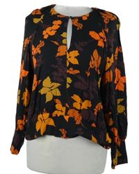Dámská černo-oranžovo-hořčicová květovaná halenka s mašlí 