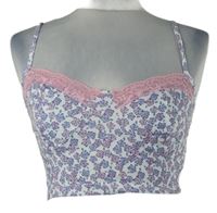 Nové - Dámský bílo-fialový kytičkovaný crop top s krajkou Boohoo
