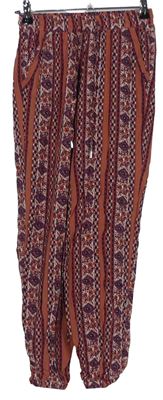 Dámské světlevínové vzorované harémové kalhoty Primark vel. 32