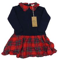 Tmavomodro-červené pleteno/kostkované šaty Next