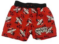 Červeno-černé plážové kraťasy s Mickey Mousem zn. Disney