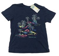 Tmavomodré tričko s palmami Primark