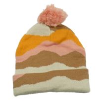 Béžovo-oranžovo-růžovo-hnědá čepice s bambulí H&M vel.128-146