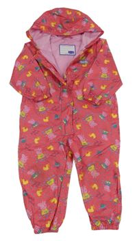 Růžová puntíkatá šusťáková podšitá kombinéza s Peppa pig a kapucí Nutmeg