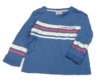 Modré triko s proužky a nápisem Pocopiano