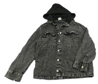 Černo-bílá riflová bunda s kapucí Zara