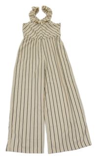 Béžovo-černý pruhovaný culottes overal C&A