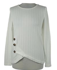 Dámský bílý žebrovaný lehký svetr s knoflíky Shein