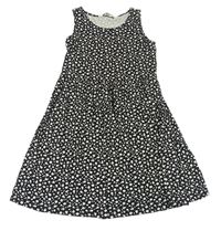 Černo-bílé květované bavlněné šaty H&M