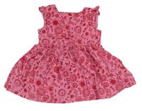 Růžovo-červené květované manšestrové šaty M&S