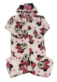 Světlerůžová chlupatá kombinéza s Minnie a kapucí Disney