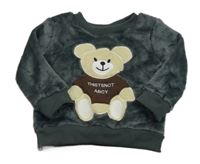 Tmavošedá chlupatá mikina s medvídkem 