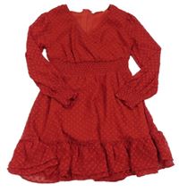 Červené šifonové šaty s puntíky M&S