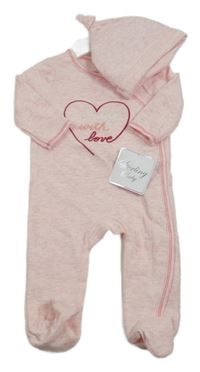 Nové - 2set- světlerůžový overal se srdíčkem+ čepice 