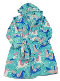 Tyrkysový chlupatý župan s jednorožci a kapucí George