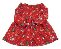 Nové - Červené šaty se zvířátky a volánky St. Bernard 