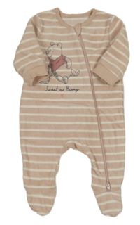 Starorůžovo-bílý pruhovaný fleecový overal s Pú George