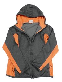 Šedo-oranžová sportovní propínací mikina s kapucí Yigga