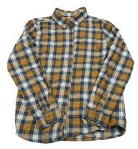 Hnědo-tmavomodro-bílá kostkovaná flanelová košile M&S