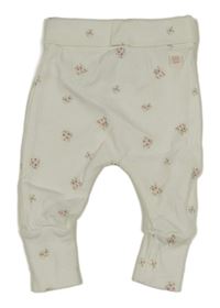 Bílé žebrované tepláky s kytičkami F&F