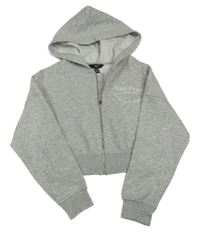 Šedá propínací crop mikina s nápisem a kapucí New Look