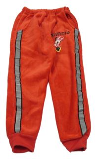 Červené plyšové tepláky s Minnie a pruhem 