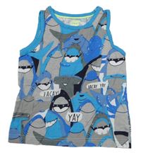 Šedo-modré tílko se žraloky F&F