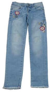 Modré skinny rifle s výšivkami květů Page One Young