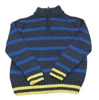 Tmavomodro-modrý pruhovaný svetr Pocopiano