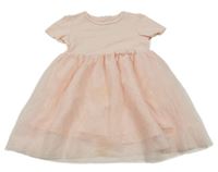 Světlerůžové bavlněno/tylové šaty s mašlí H&M