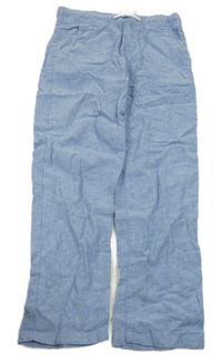 Světlemodré melírované lněné kalhoty H&M