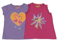 2set - Růžový top s potiskem + fialové tričko s plameňáky Lupilu