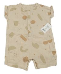 Nové - Béžový vzorovaný mušelínový kraťasový overal George