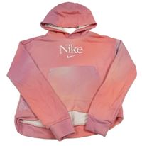 Růžovo-fialová batikovaná crop mikina s logem a kapucí - Nike 