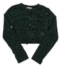 Černo-tmavozelené tylovo/sametové crop triko s nápisy Candy