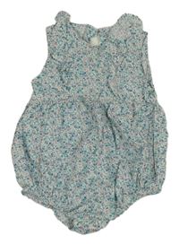 Bílo-modrý květovaný kraťasový overal