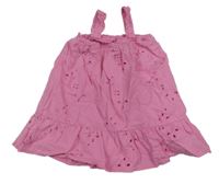 Růžové plátěné šaty s madeirou Primark