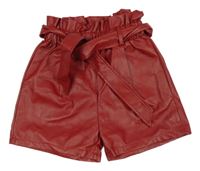 Červené koženkové paper bag kraťasy s páskem 