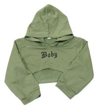 Khaki crop mikina s nápisem a kapucí Shein