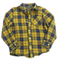 Žluto-tmavomodrá kostkovaná flanelová košile Primark