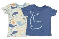 2x - Modré + bílé tričko s velrybami a delfíny George