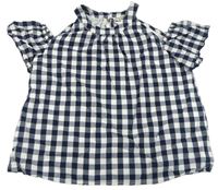Tmaavomodro-bílá kostkovaná halenka s volnými rameny Abercrombie&Fitch
