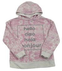 Růžovo-bílá batikovaná mikina s nápisem a kapucí Primark