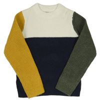 Tmavomdro-bílo-khaki svetr Primark