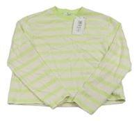 Nové - smetanovo-limetková pruhovaná crop mikina s M&S
