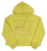 Žlutá crop mikina s nápisem a kapucí River Island 